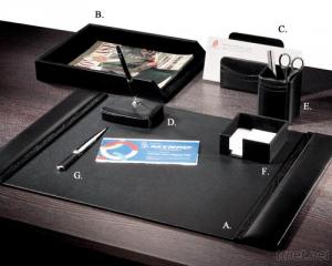 Black Leather w/ Croco Trim 7-PC Desk Set